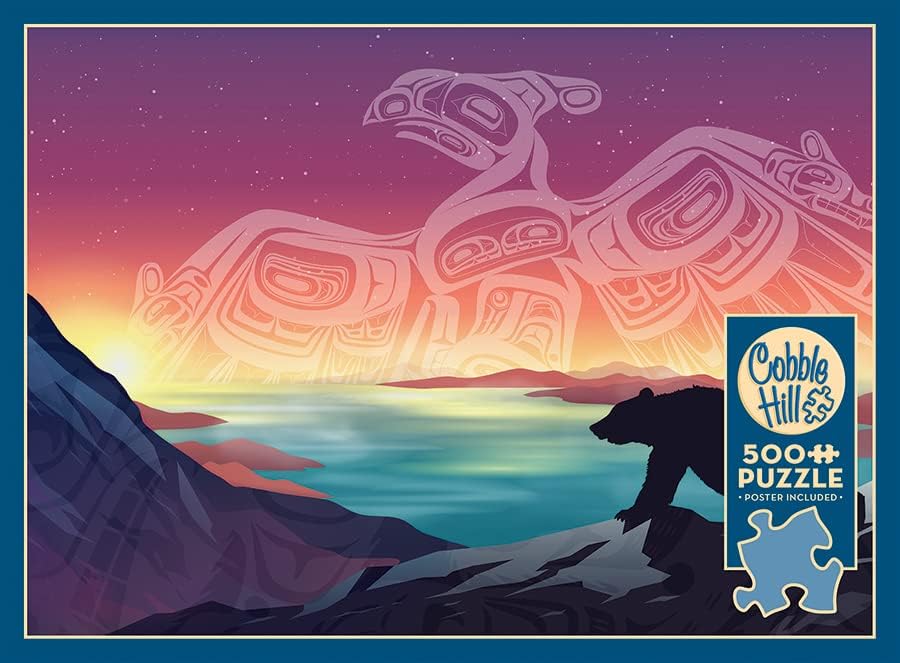 Miniatura 5 de Cobble Hill - Rompecabezas de 500 piezas - Crossings Thunderbird y Bear - Póster de muestra incluido