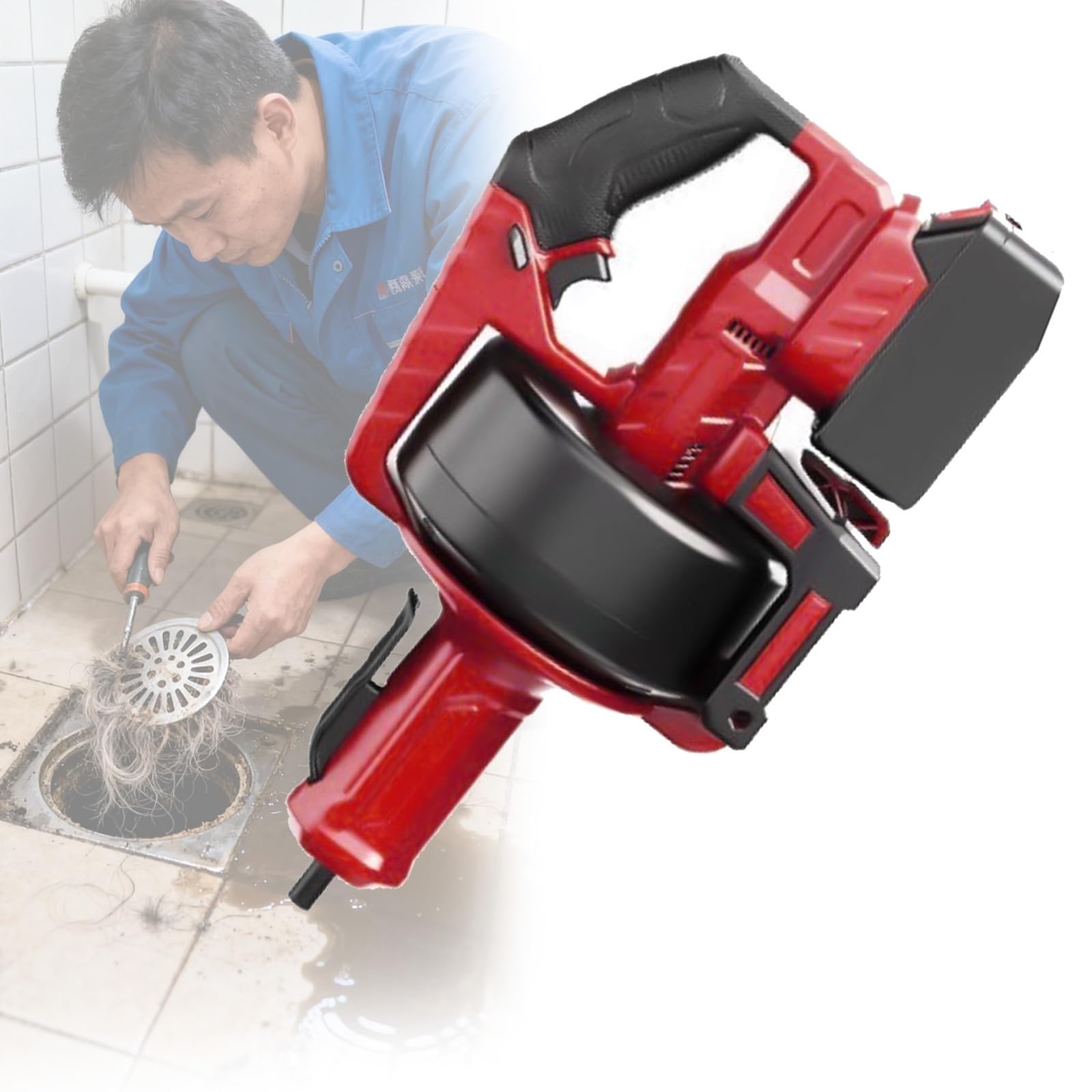 Compact Portable Pipe Clog Remover Cordless Drain Snake for Sink & Tub