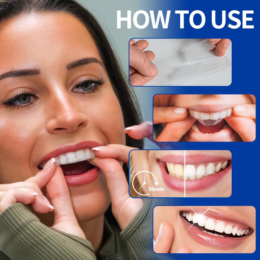 Strisce Sbiancanti Denti Professionale - 28 Strips Whitening per Sbiancamento,strisce sbiancanti denti, Delicate e Rapide, Rimuove le Macchie Profonde-A