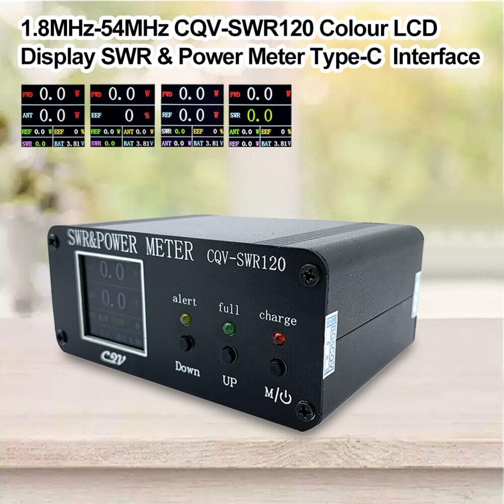 CQV-SWR120 120W SWR Meter, 0.8-54MHz VSWR Analizzatore di potenza con display a colori HD per radio FM AM SSB, interfaccia UHF