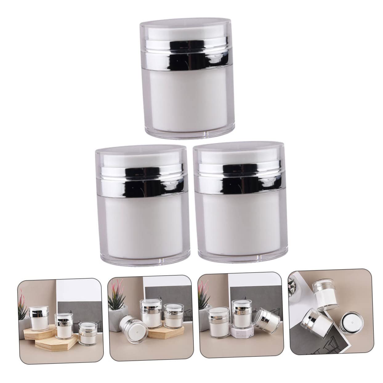 Housoutil Envases Para Crema 6 Frascos De Crema Prensados ​​de Tamaño De Viaje Frascos Con Sin Aire Para El Cuidado De La Piel y Maquillaje Práctico Subbotella Dispensador De Loción Al Vacío Frasco