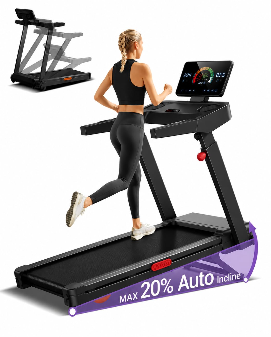3.5 HP Treadmills for Home with Auto 20% Incline, 14KM/H Foldable Treadmill
