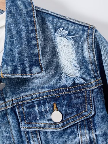 Ripped Jean Jacket for Girls Denim Jackets Classic Long Sleeve Button Down School Trendy Fall Outerwear with Pockets4