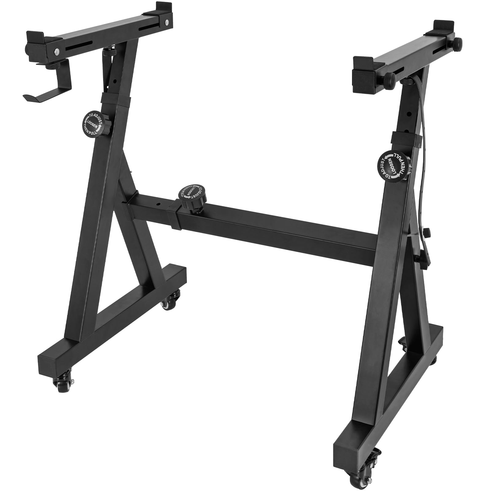 OUUTMEE Soporte de teclado resistente, soporte de piano digital estilo Z, soporte de teclado ajustable en altura y ancho con 4 ruedas, se adapta a pianos eléctricos de 54 a 88 teclas, color negro