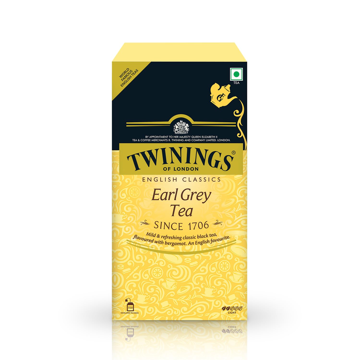 Twinings Earl Grey Tea, 100 Teabags, Premium Black Tea, English Classic Range, Light Strength, Mild & Refreshing Flavour, 200 Gm, Pack of 1