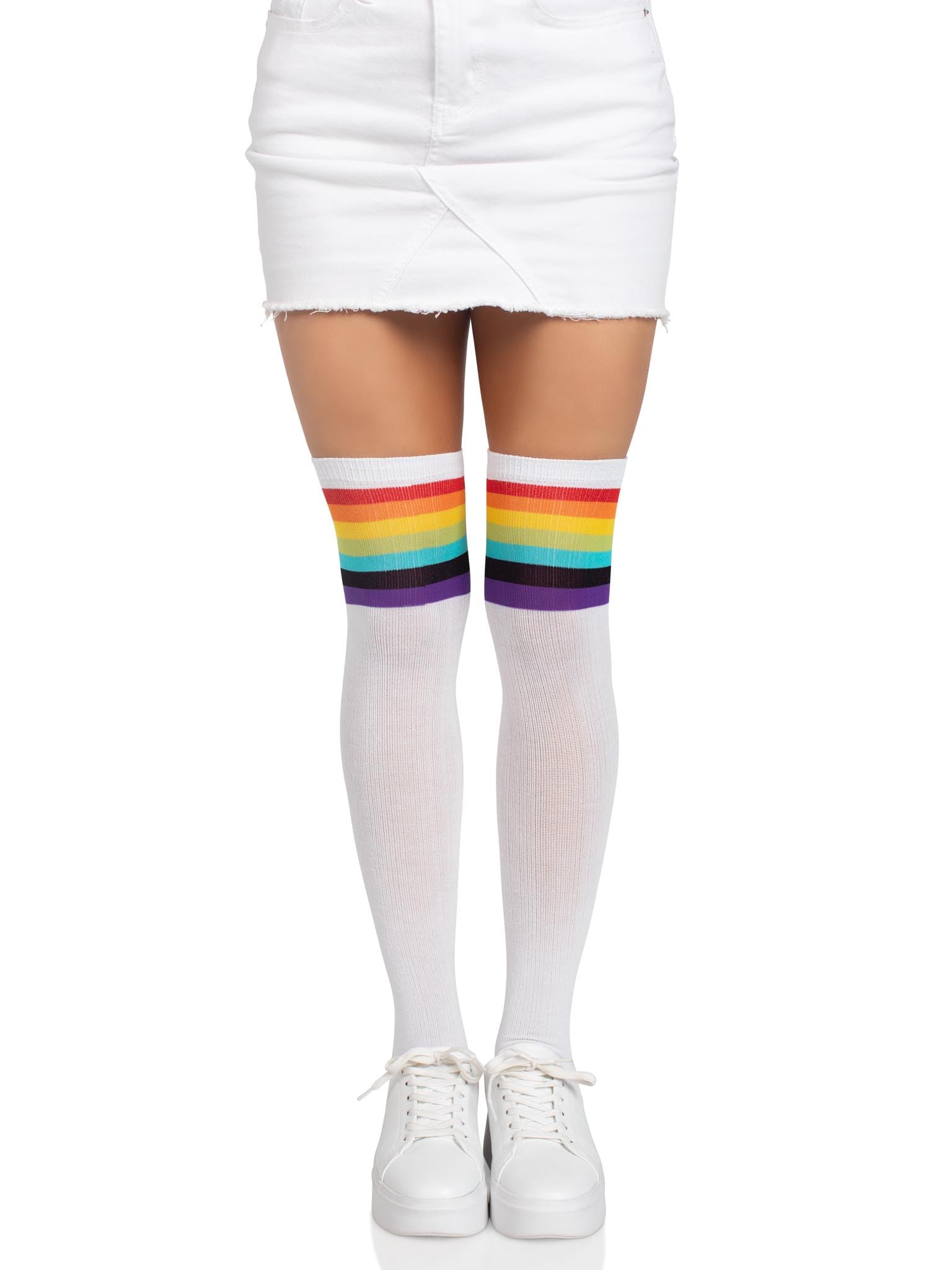 Leg Avenue Women's Rainbow Pride Festival Thigh Highs Socks, Multicolor, ONE Size