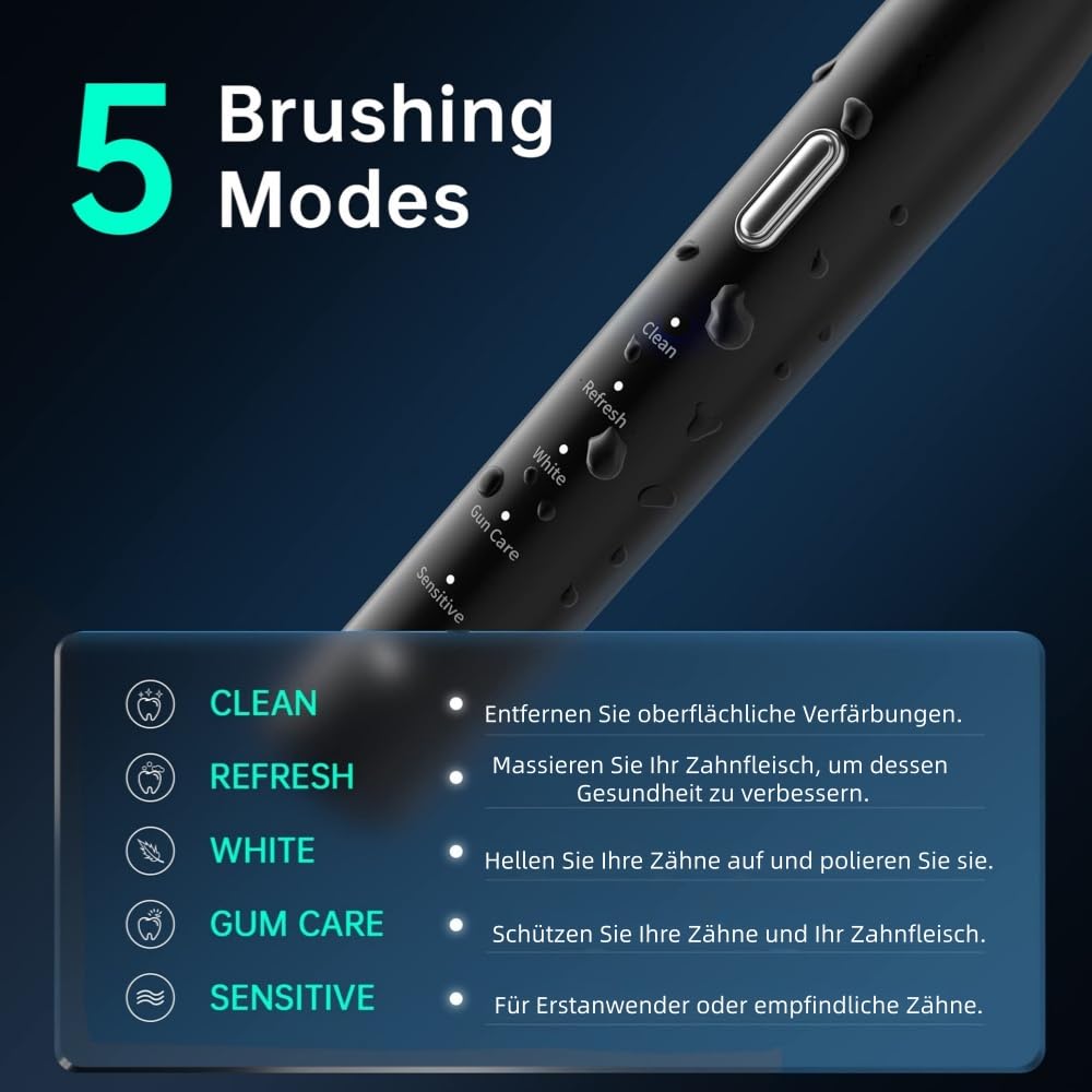 ProSonic V1 – Professionelle Zahnreinigung mit Schalltechnologie für glattere Zähne und optimale Mundhygiene Elektrische Schallzahnbürste - Reiseetui, Ladestation, 5 Putzmodi, 8 Bürstenköpfe