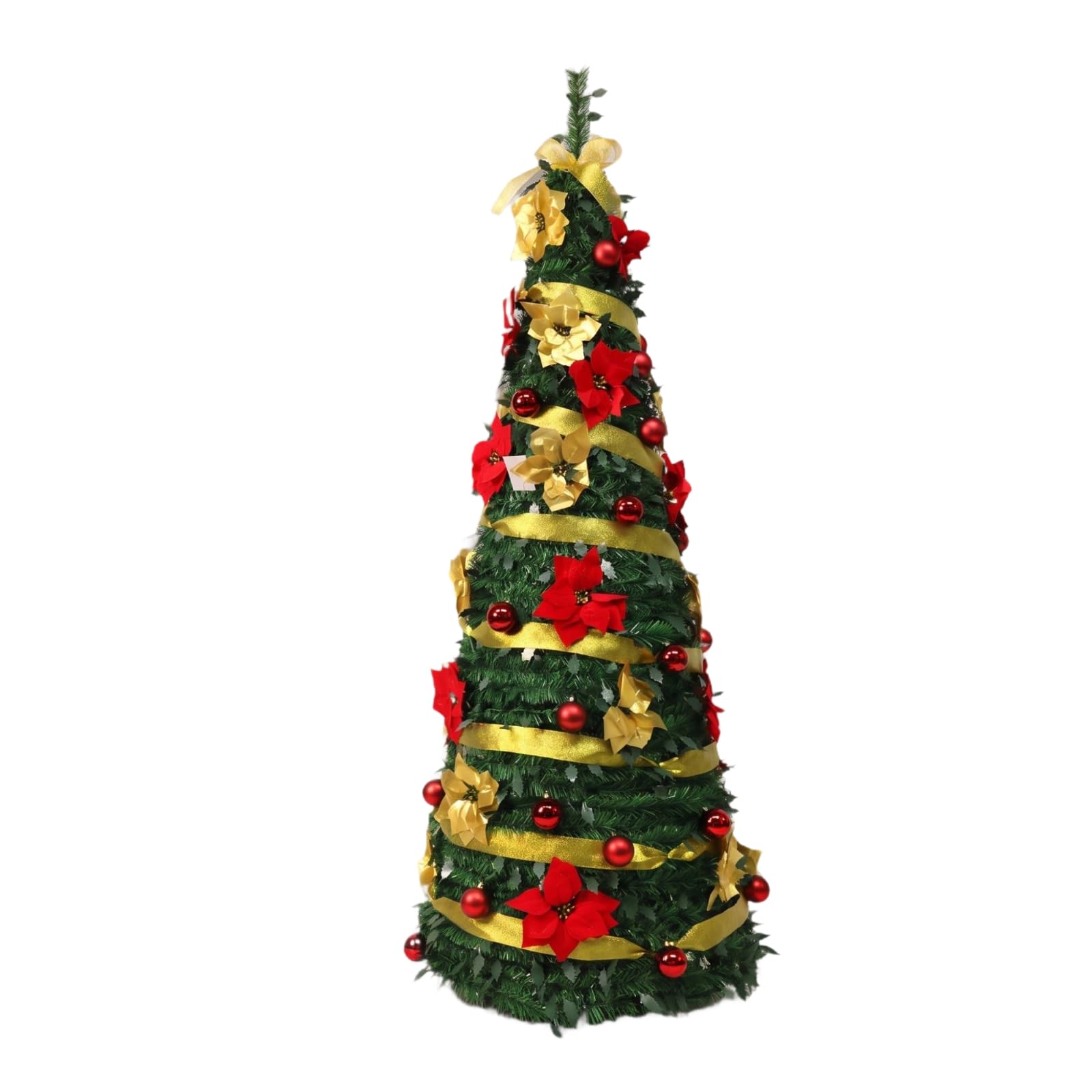 Buschig Künstlicher Weihtsbaum, 120cm Höhe 40cm Baumbreite | Geschmückt, Weihtsbaum mit Christbaumschmuck, Christbaum, für Schaufenster