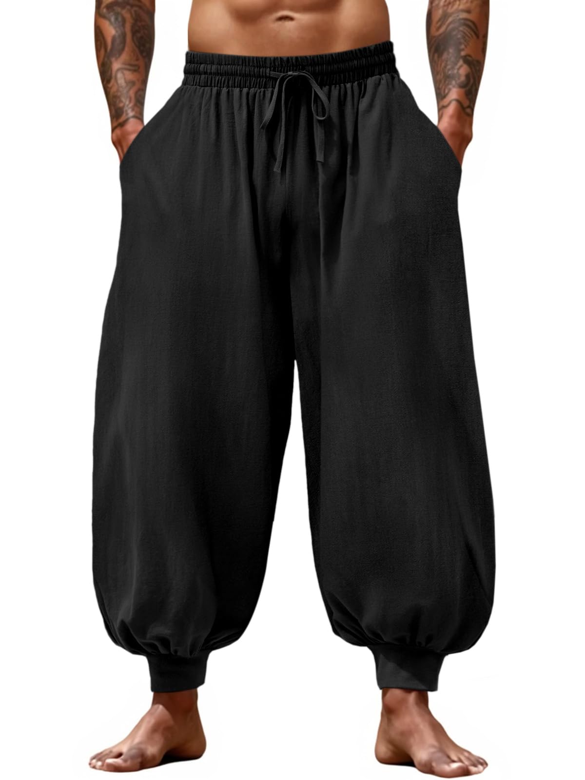 Runcati Mens Harem Pants Casual Elastic Waist Drawstring Baggy Hippie Trousers Cotton Linen Boho Yoga Beach Pants