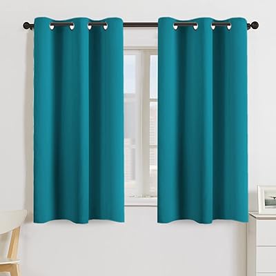 Turquoize Teal Blackout Window Drapes Room Darkening Themal Insulated Grommet/Eyelet Top Nursery/Living Room Curtains for Bedroom/Living Room Each Panel 42
