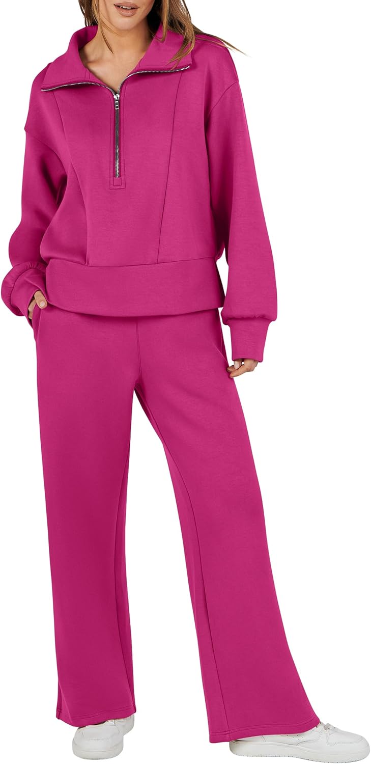 ANRABESS Womens 2 Piece Sweatsuits Half Zip Sweatshirt Sweatpant Two Piece Outfits Fall Tracksuit Sweat Lounge Matching Sets