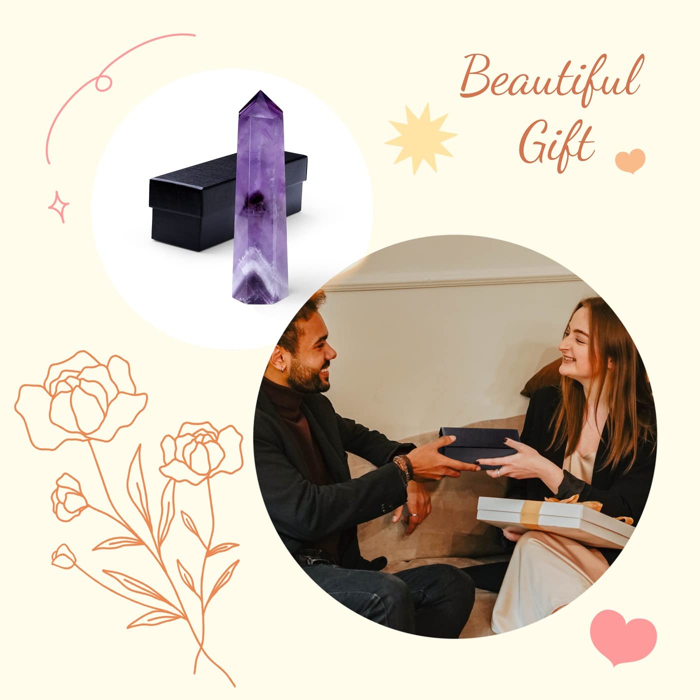 ZHIYUXI 3.7-4" Amethyst Crystal Gemstones Crystals and Healing Stones | Purple Crystal Tower Hexagonal Pointed Crystal Wand Large Crystals Reiki Meditation Therapy Decoration Gifts - Image 6