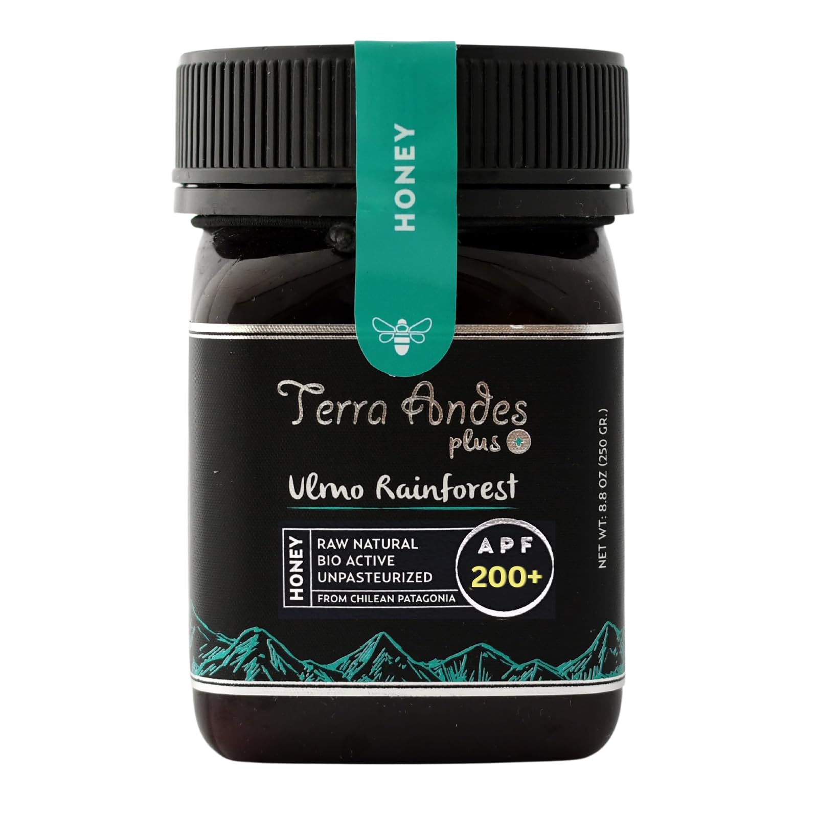Ulmo Rainforest honey APF 200+ by Terra Andes Plus. Raw natural organic honey. Highest bioactive grade. Made in Chilean Patagonia. 100% pure. NON Gmo. Awarded worldwide. (8.8 oz)