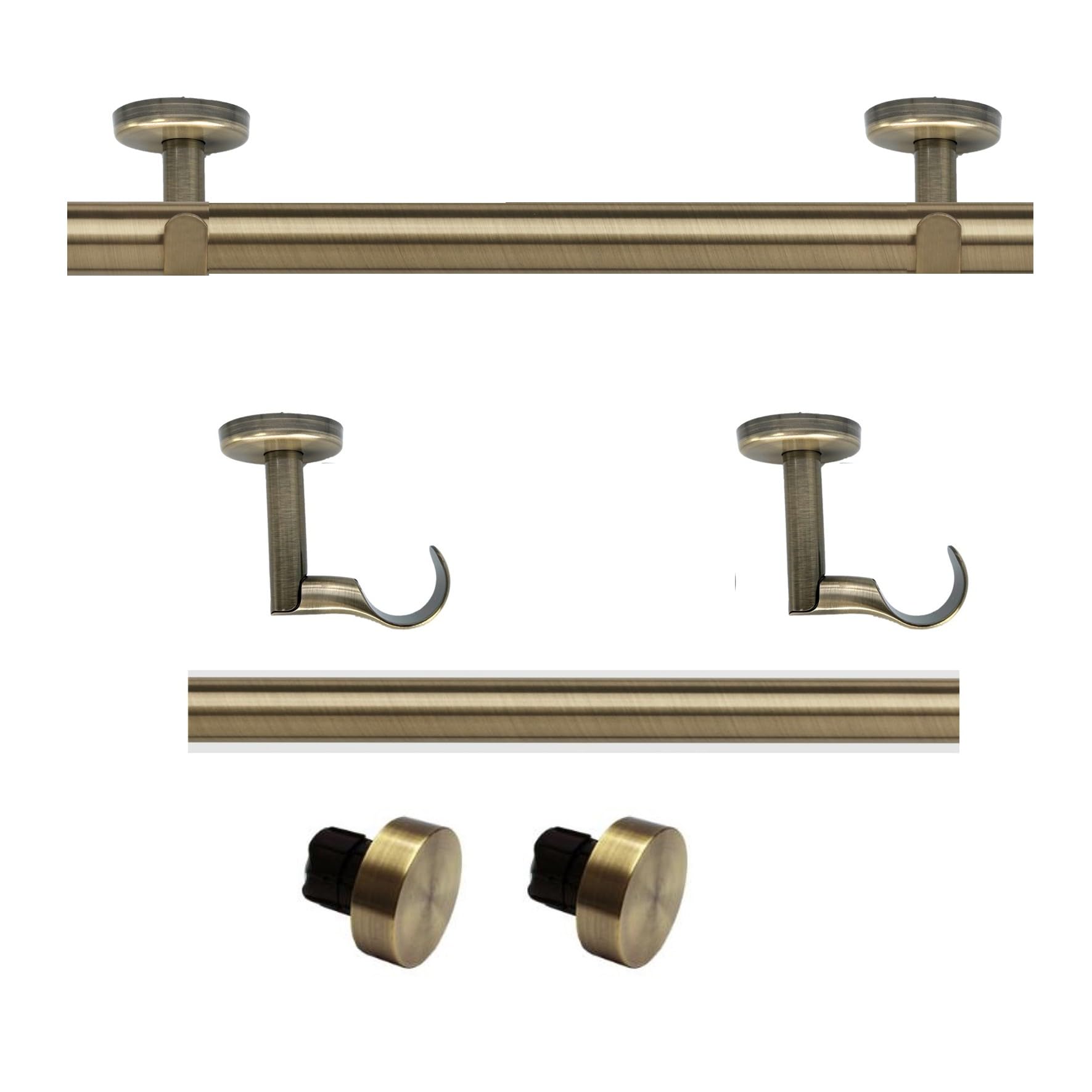 Abc Decor Antique Brass Eyelet Curtain Pole Set, Top Ceiling Fix, Or Wall Fixed 28Mm Metal Stud Finials, (150 Cm)