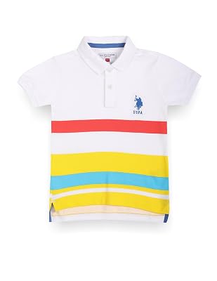 U.S. POLO ASSN. Boys Horizontal Stripe Polo Shirt (UKTSHR0012N_Ceramic White_12 Months-24 Months)