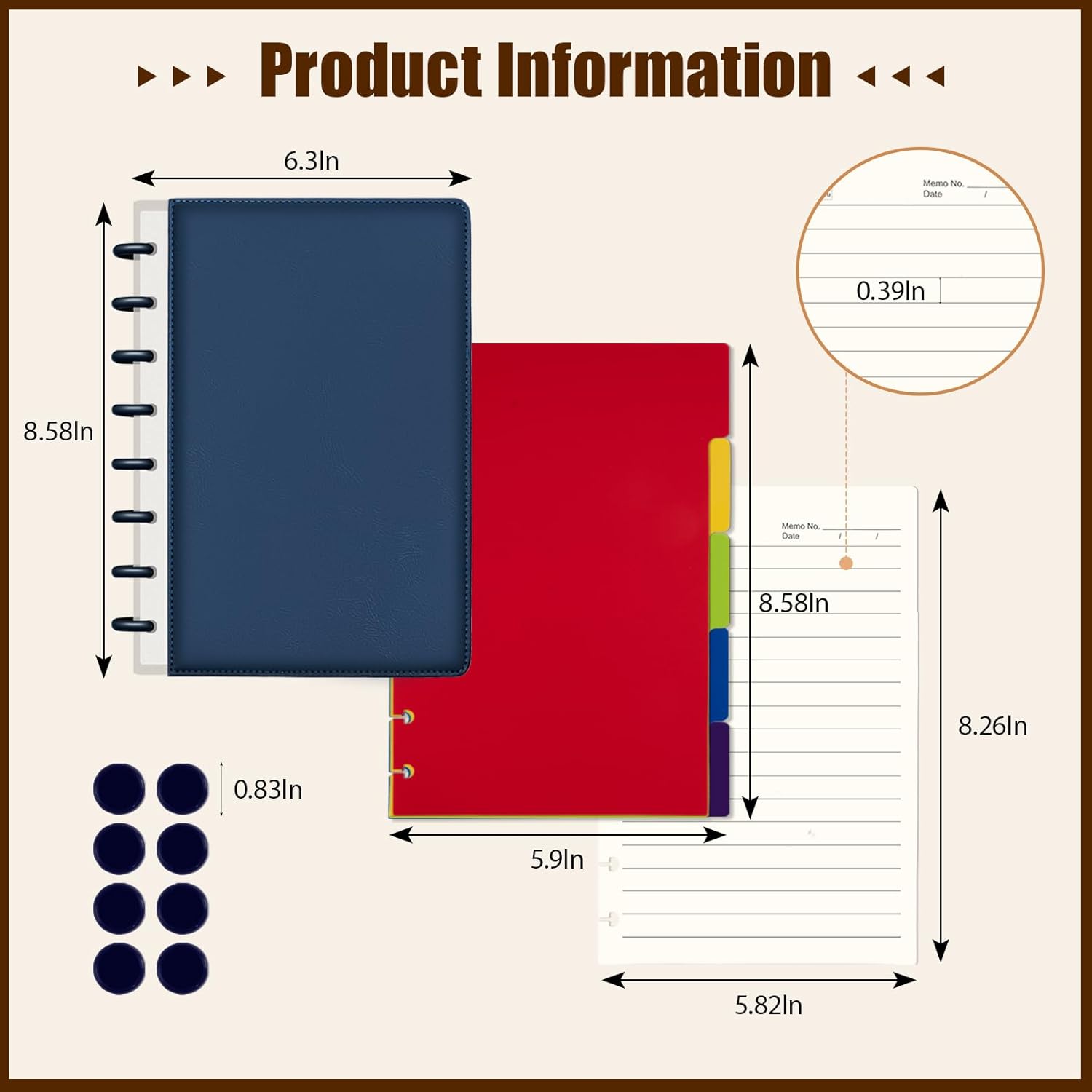 MOSA BEAR Discbound Notebook Spiral Journal with Removable Pages 180 Wide Ruled Disc Planner with 6 Binder Dividers for Work Meeting School