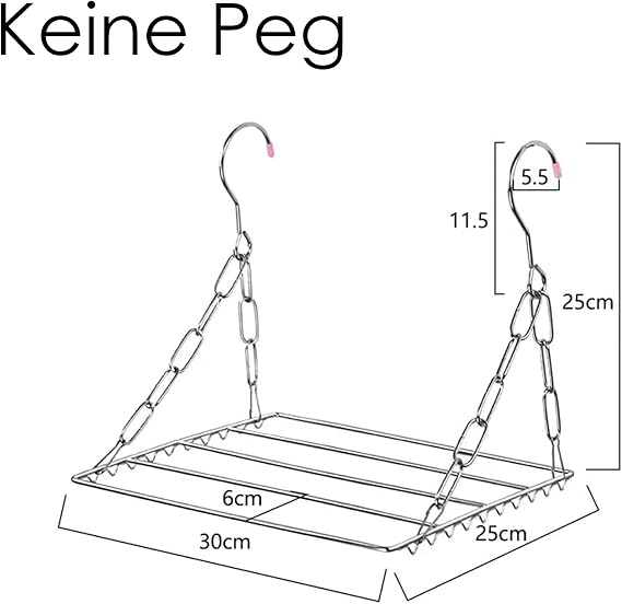 Çok fonksiyonlu çamaşır kurutma askısı, paslanmaz çelik, küçük askılı çamaşır askısı, mini çamaşır askısı, Peg yok, 36 Peg / 45 Peg / 100 Peg (30 cm x 25 cm – Peg)