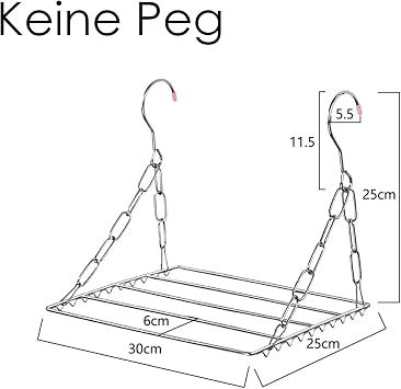 Çok fonksiyonlu çamaşır kurutma askısı, paslanmaz çelik, küçük askılı çamaşır askısı, mini çamaşır askısı, Peg yok, 36 Peg / 45 Peg / 100 Peg (30 cm x 25 cm – Peg)