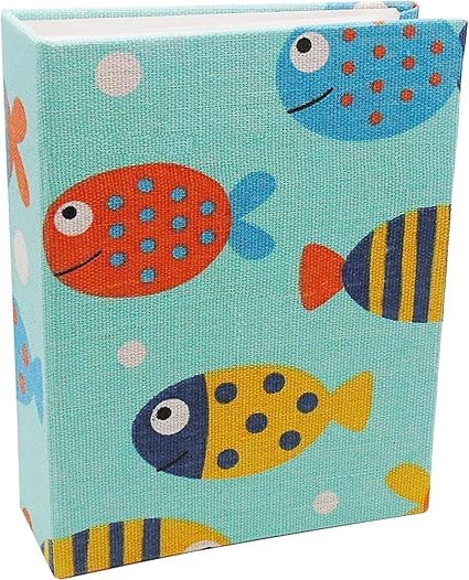 NKDMZD Cute little photo album for kids, practical 100 pocket bookshelf baby photo album, Family memory book with flax Cover, Wedding Anniversary Holiday Hardcover (fish)