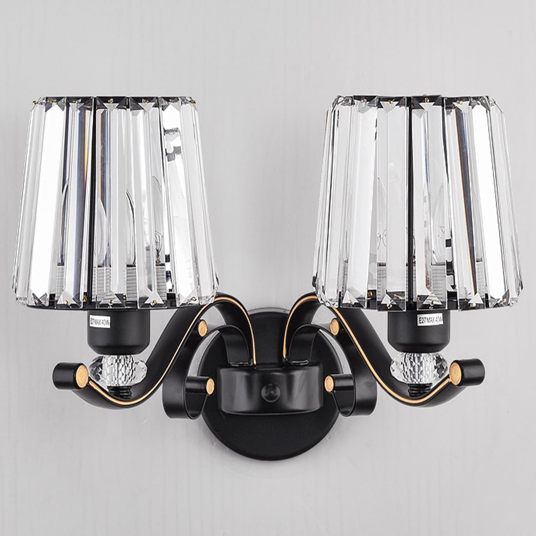 HUAYUSEDF Mid Century Modern Wall Sconce,European Double Headed Crystal Lighting,Home Decoration Farmhouse Mount Lamp,Bathroom Vanity Light Fixture for Bedroom Bedside Living Room Hallway