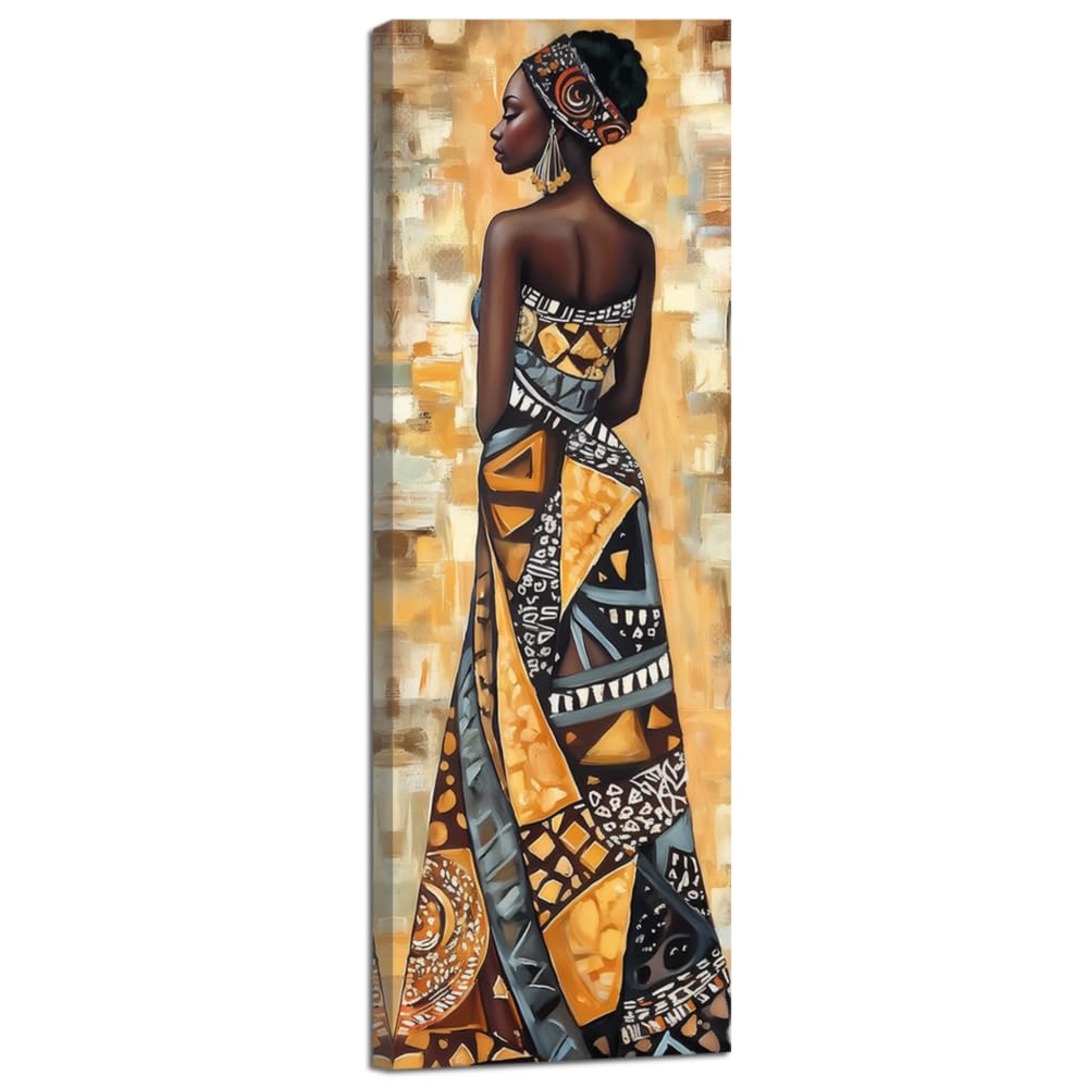 LMYSXAOZ African Women Wall Art Traditional Black Lady Canvas Painting Vintage Ethnic Tribe Portrait Picture Prints Framed (yellow,25x75cm)