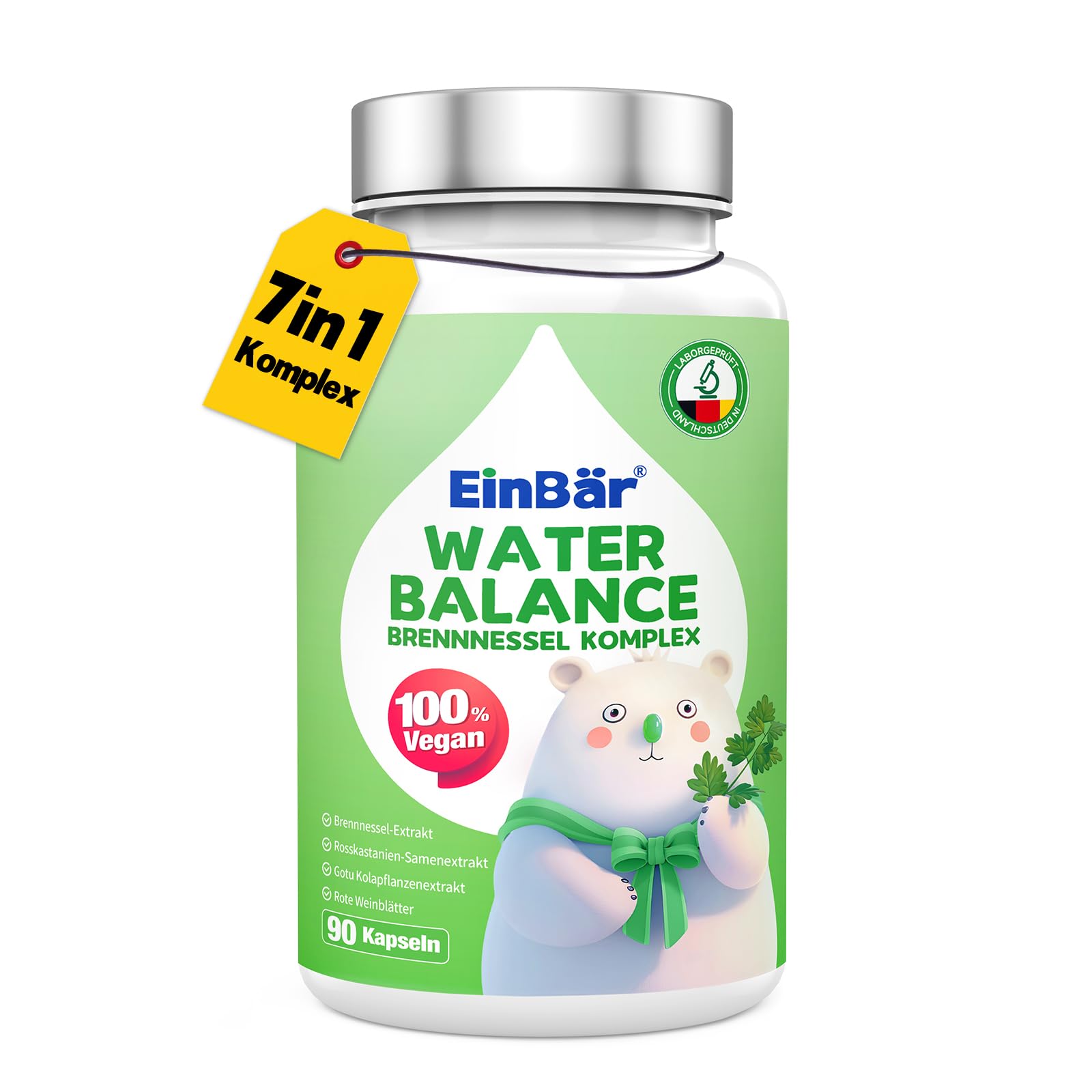 Wasserbalance 7 in 1 Brennnessel-Komplex mit Magnesium, Rosskastanie & Gotu Kola 90 vegane Kapseln laborgeprüft Entwässerungstabletten