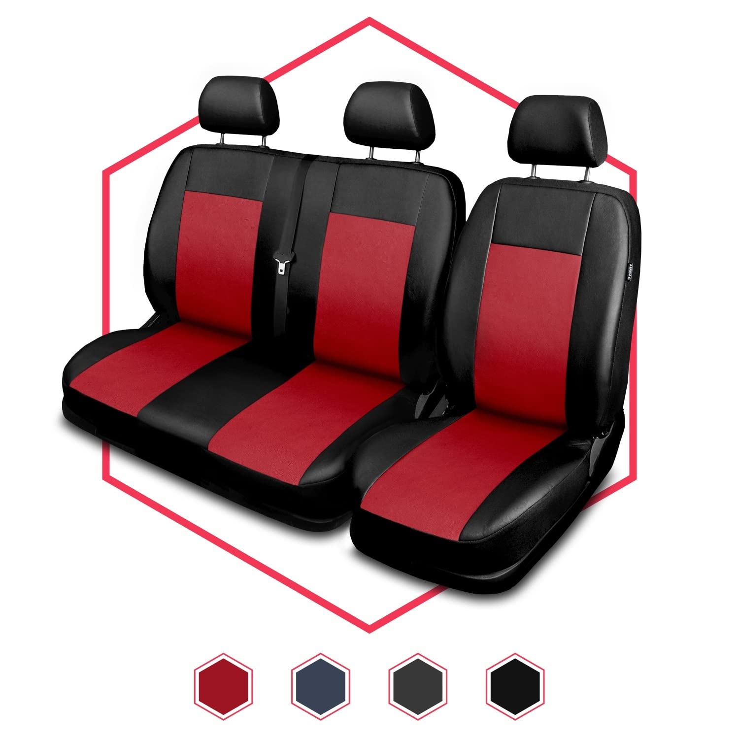 2er Set Autositzbezüge Transporter universal | Bus Sitzbezüge Kunstleder Rot für Airbag geeignet | für Vordersitze | 1+2 Autositze vorne Nicht teilbar