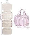 Narwey Striped Hanging Toiletry Bag for Women Travel Makeup Bag Organizer Toiletries Bag for Travel Size Essentials Accessories Cosmetics (Dusty Pink Stripe(Medium))