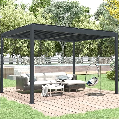 Pérgola bioclimática 3x4m con Listones Ajustables | Pérgola bioclimatique de Aluminio y Acero | Techo Ajustable | Lamas de Acero galvanizado | Estructura de Aluminio Resistente