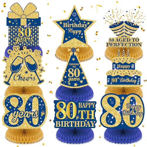 Lot de 9 décorations de table en nid d'abeille bleu et doré