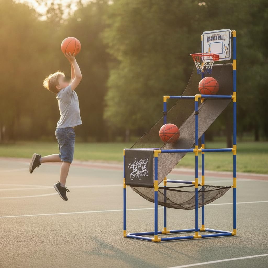 Canasta Baloncesto Infantil con Automático, Juguete Portátil Interior para Niños, Máquina de Baloncesto de tamaño súper Grande, versión estándar con 2 Pelotas, con Soporte más Estable