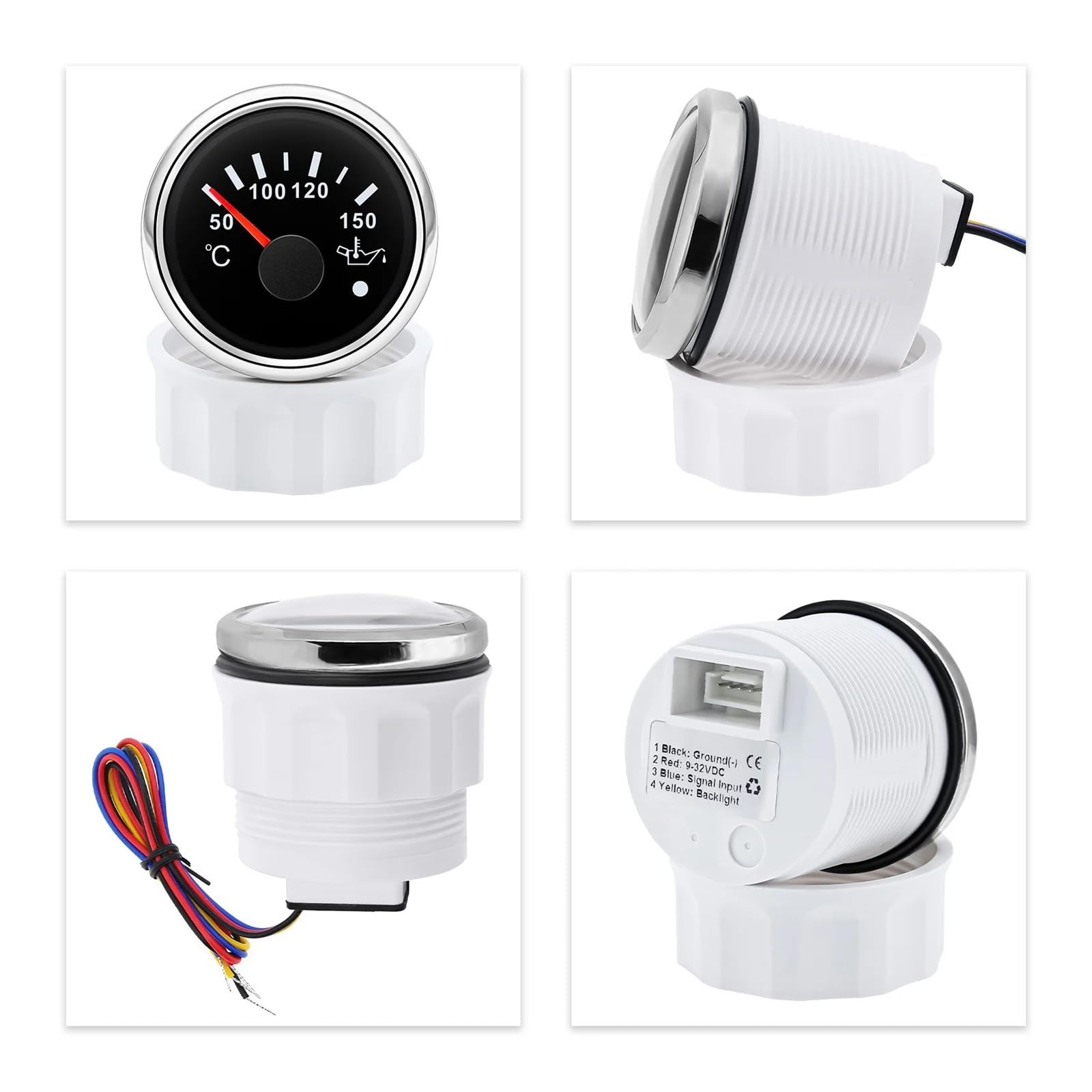Medidor de temperatura de aceite Universal for coche de 52mm con alarma, indicador de temperatura de aceite de 50~150 ℃, luz trasera roja for yate de barco 12V24V Lectura clara(WS Gauge)