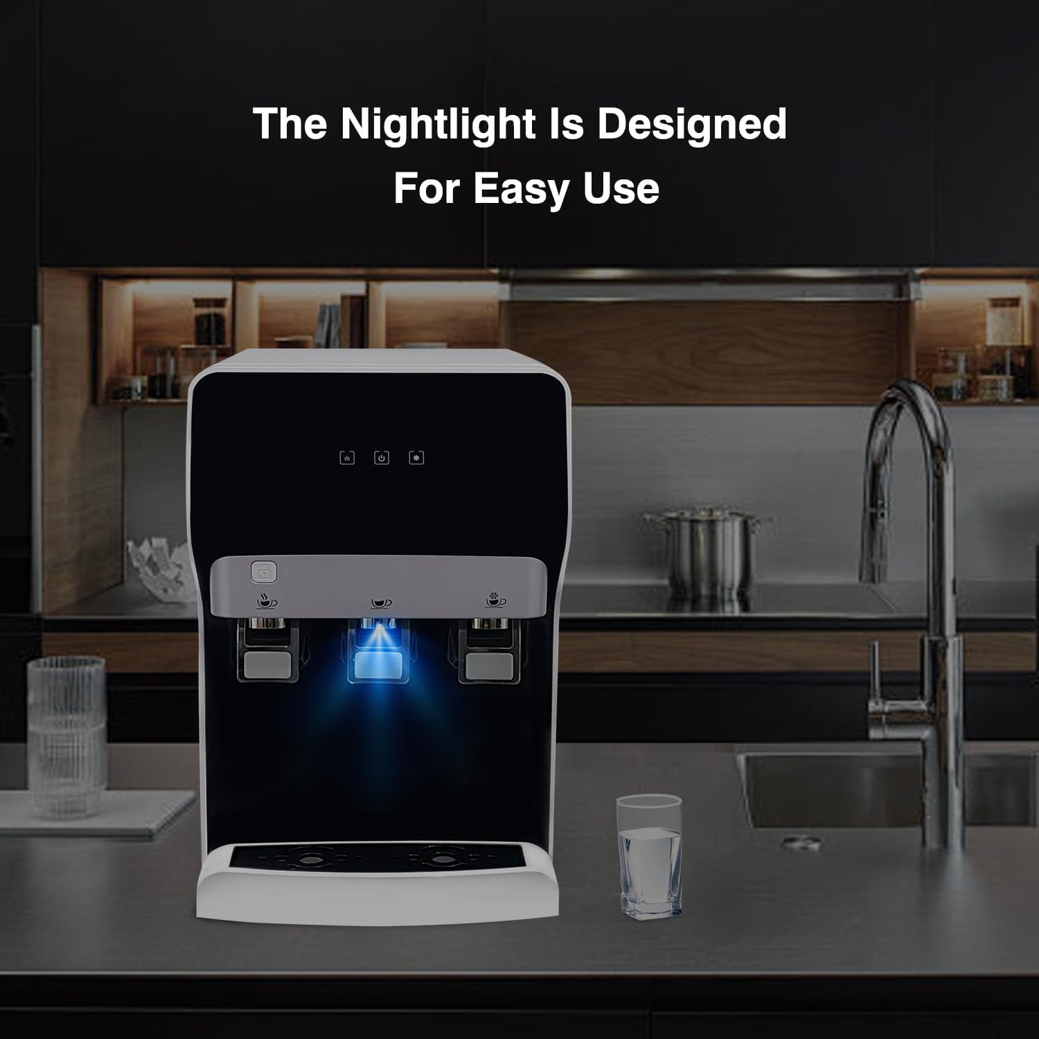 Self-Cleaning Bottleless Water Cooler Dispenser Countertop Built-in Filtration System 4 Stage Filters with Tri Temp Dispense and Night Light