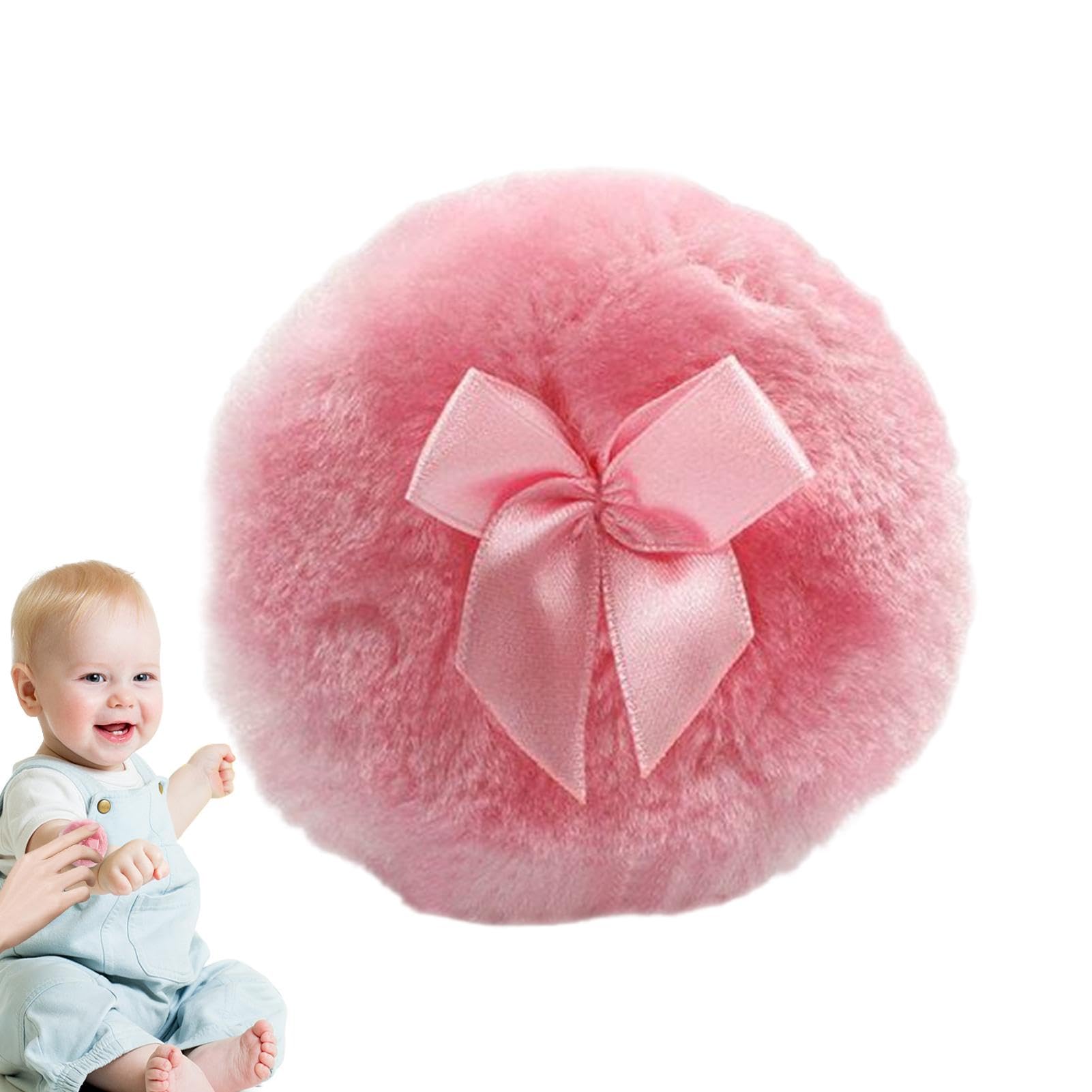 Houppette Per Bambino, Houppette Per Polvere Corporale, Sbuffo Di Polvere Rotonda Ultra Morbido Per Viso E Corpo Con Nodo In Nastro, Strumento Di Trucco A Secco Per Uso Domestico/Viaggio, Applicat