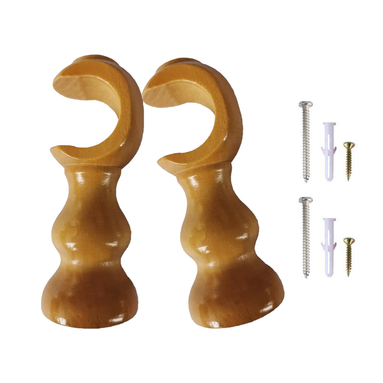 Tertioi Log Color Wood Curtain Bracket, Single Rod With Round Base, Leather Rod Bracket With Screws Suitable For Window Hardware