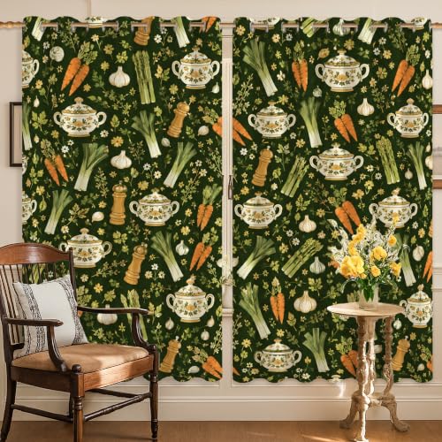 Rideaux occultants verts 132x160cm au motif rustique carotte et poireau - 5