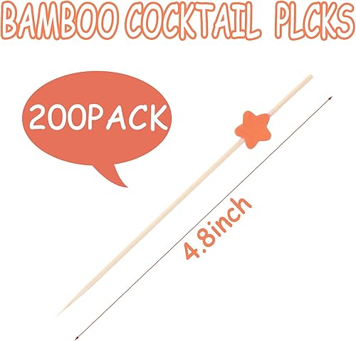 Miniatura 2 de 200 palillos de bambú desechables de 4.7 pulgadas, multicolor, apetitosos palillos de dientes largos, brochetas de bambú hechos a mano, palillos de