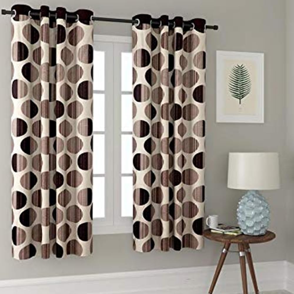 Cortina Polyester Fabric Eyelet Window Curtain (Brown)-picture-11