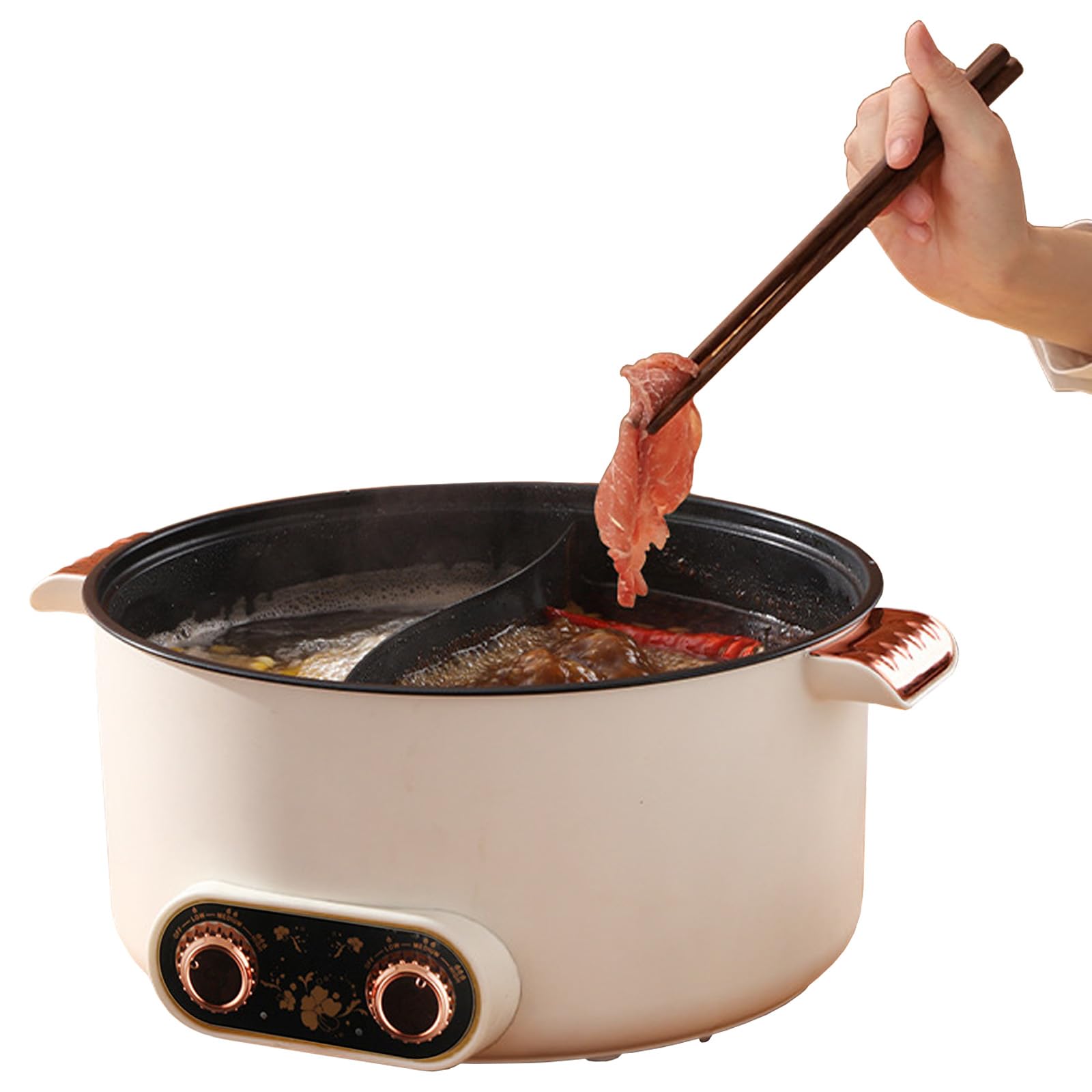 Casserole électrique 5L Kensbro - Chauffage rapide 1350W, Double bouton rotatif, Revêtement antiadhésif, 3 niveaux de température - Idéale pour soupe, steak et nouilles