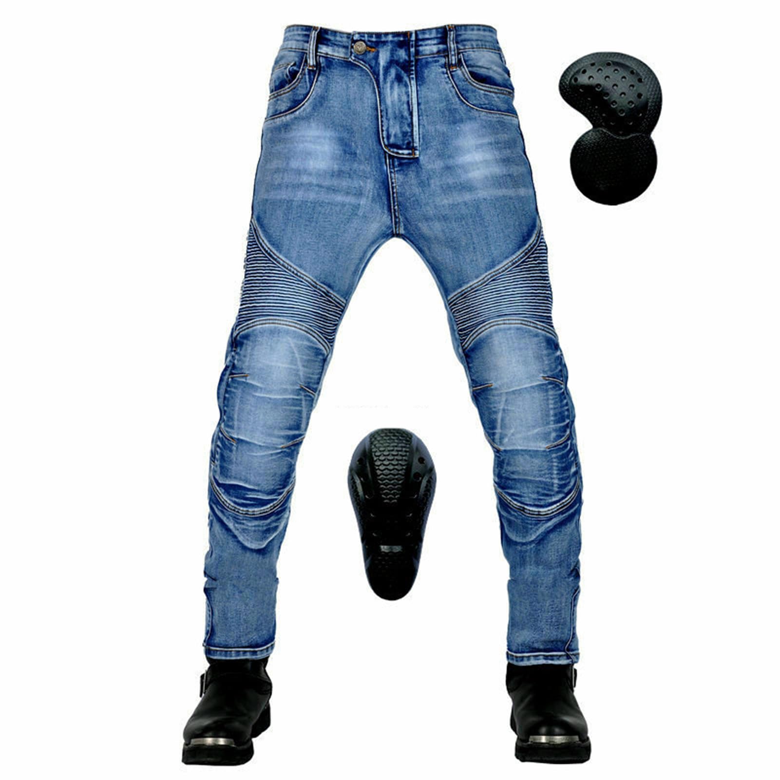 Mens Motorcycle Pants,Motorbike Trousers Heavy Duty Biker Jeans Protections Combat Touring Trouser Armoured Cargo Pants With Zip Pockets (Blue,L