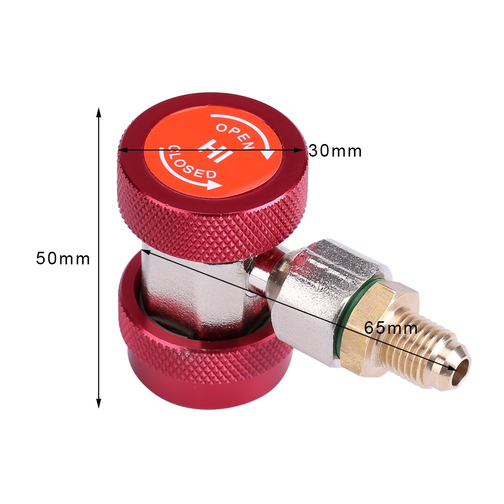 Attacco rapido, Adattatore accoppiatore Aria condizionata R134 connettore rapido Aria condizionata Basso/Alto + Nucleo valvola estrattore(Attacco rapido Lato Alto: Rosso)