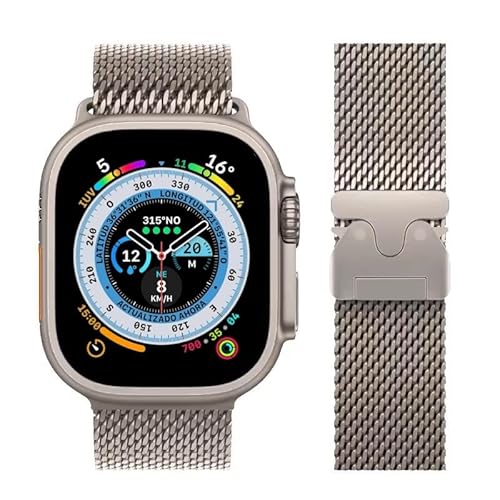 JINPXI Correas para Apple Watch 42/44/45/46/49mm Pulseras de Repuesto de Metal de Acero Inoxidable para Mujer Hombre,Correa de Malla Milanesa con Cierre de Paracaídas para Apple Watch (Titanio)