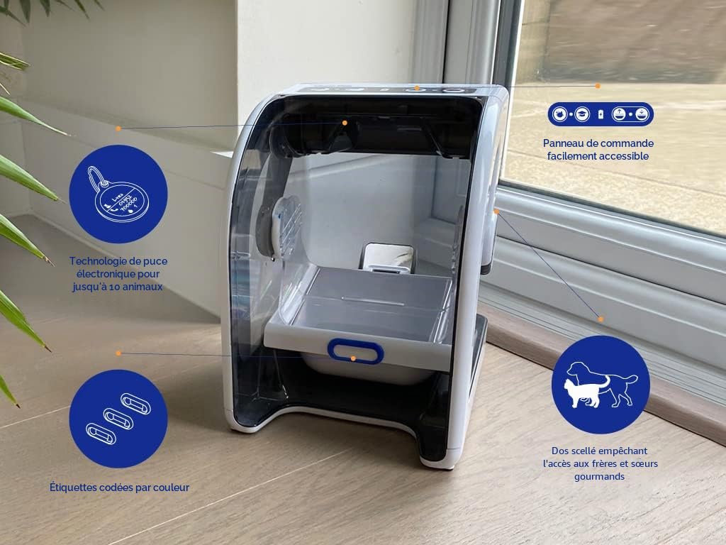 Closer Pets Mangeoire Automatique MiBowl Microchip, gamelle pour Chien, gamelle pour Chat, Blanc, Noir, 17,5x19,5x25cm, Chats, Chiens, Compatible Lave-Vaisselle