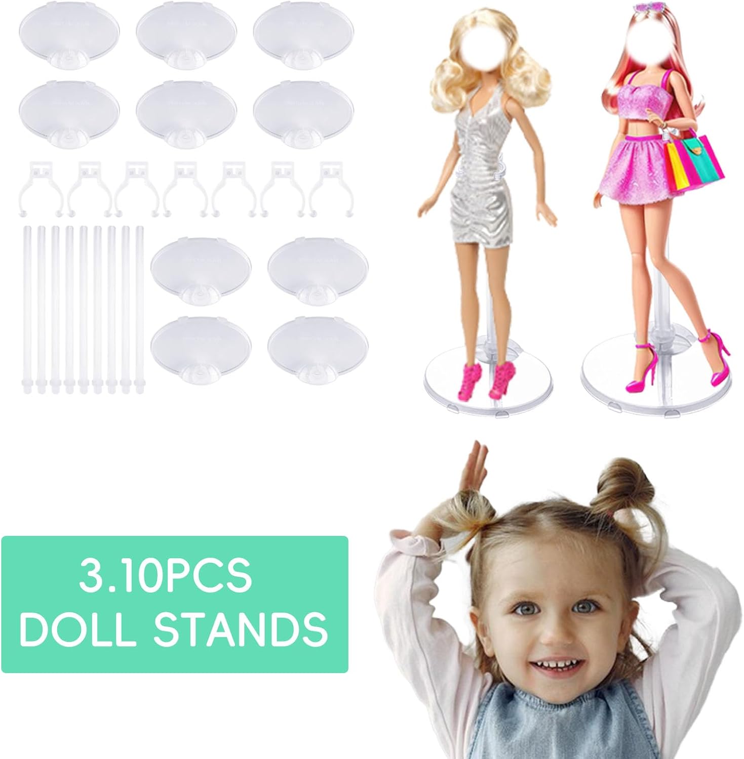 XJMWXHFC 10pc Adjustable Doll Display Holders, Clear Plastic Action Figure Stands, Transparent Support for 11-13 Inch Tall Dolls