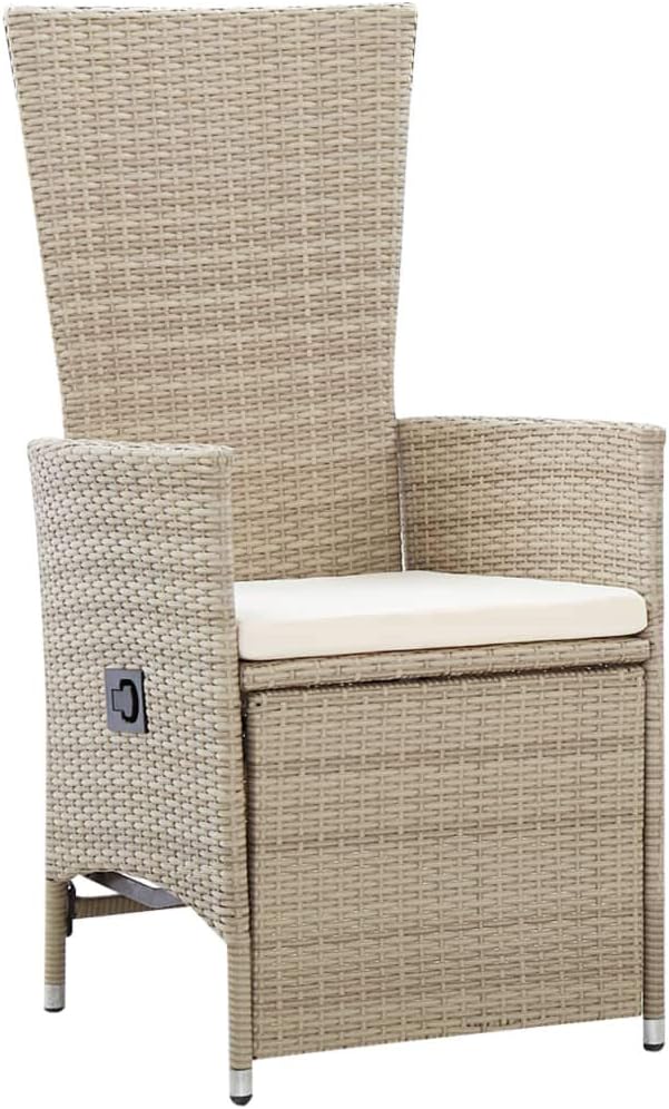 Single beige rattan reclining chair with cushion, front view