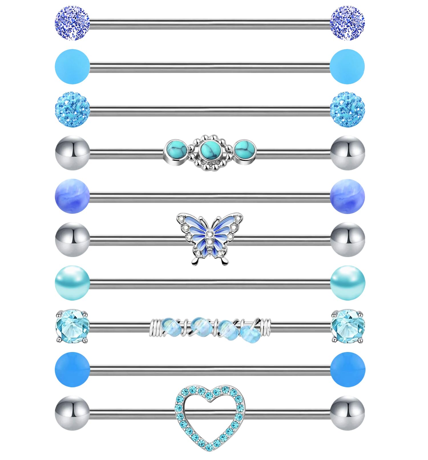 EVELICAL10Pcs 14G Industrial Piercing Jewelry Surgical Steel Industrial Barbell Earrings for Women Helix Cartilage Piercing Earrings