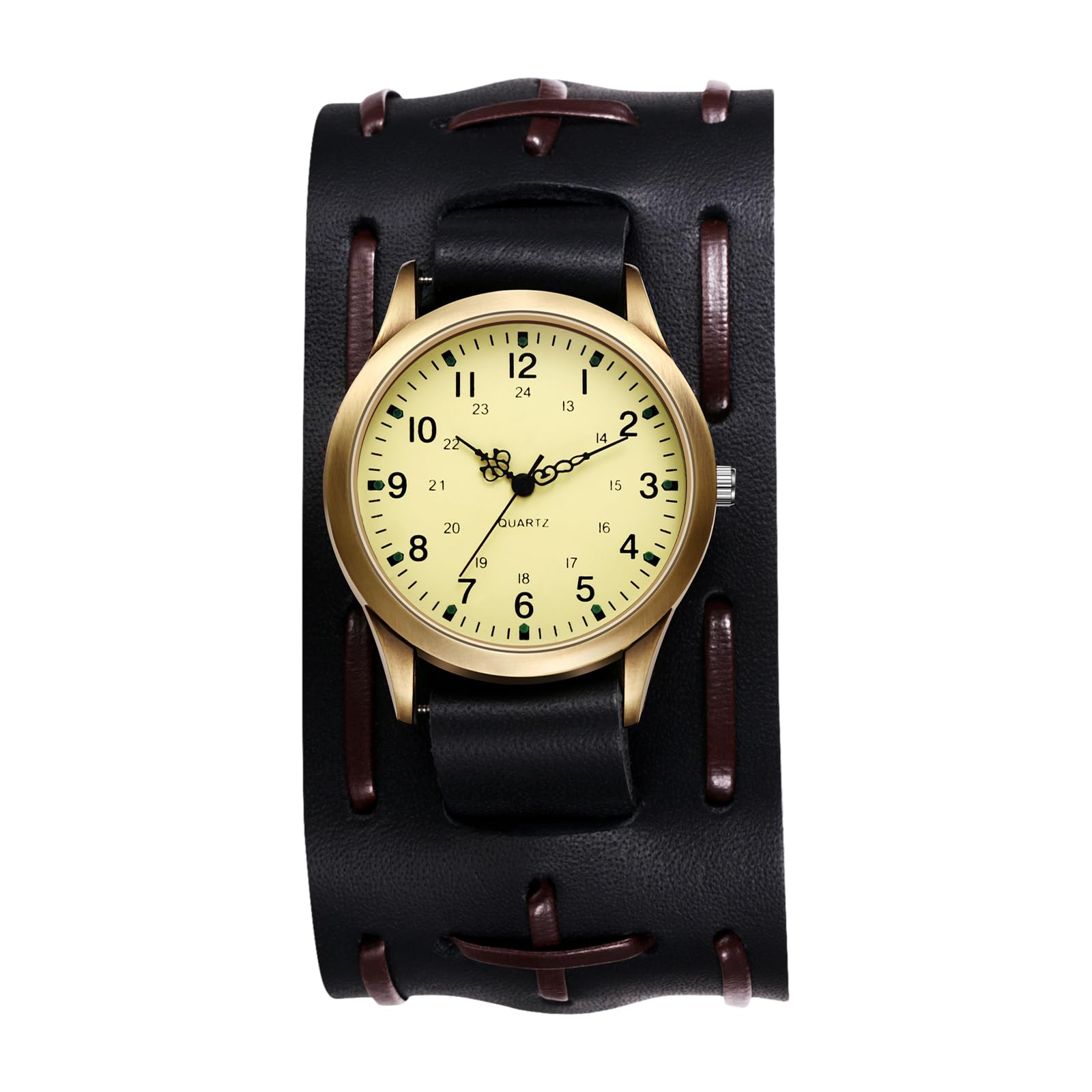 JewelryWe Herrenuhr Steampunk Uhren mit Lederarmband Halloween Punk Analog Quarz Armbanduhr Herren 24-Stunden Zifferblatt Dual-Use Uhr mit Abnehmbarem Breit Echtleder Leder Armband