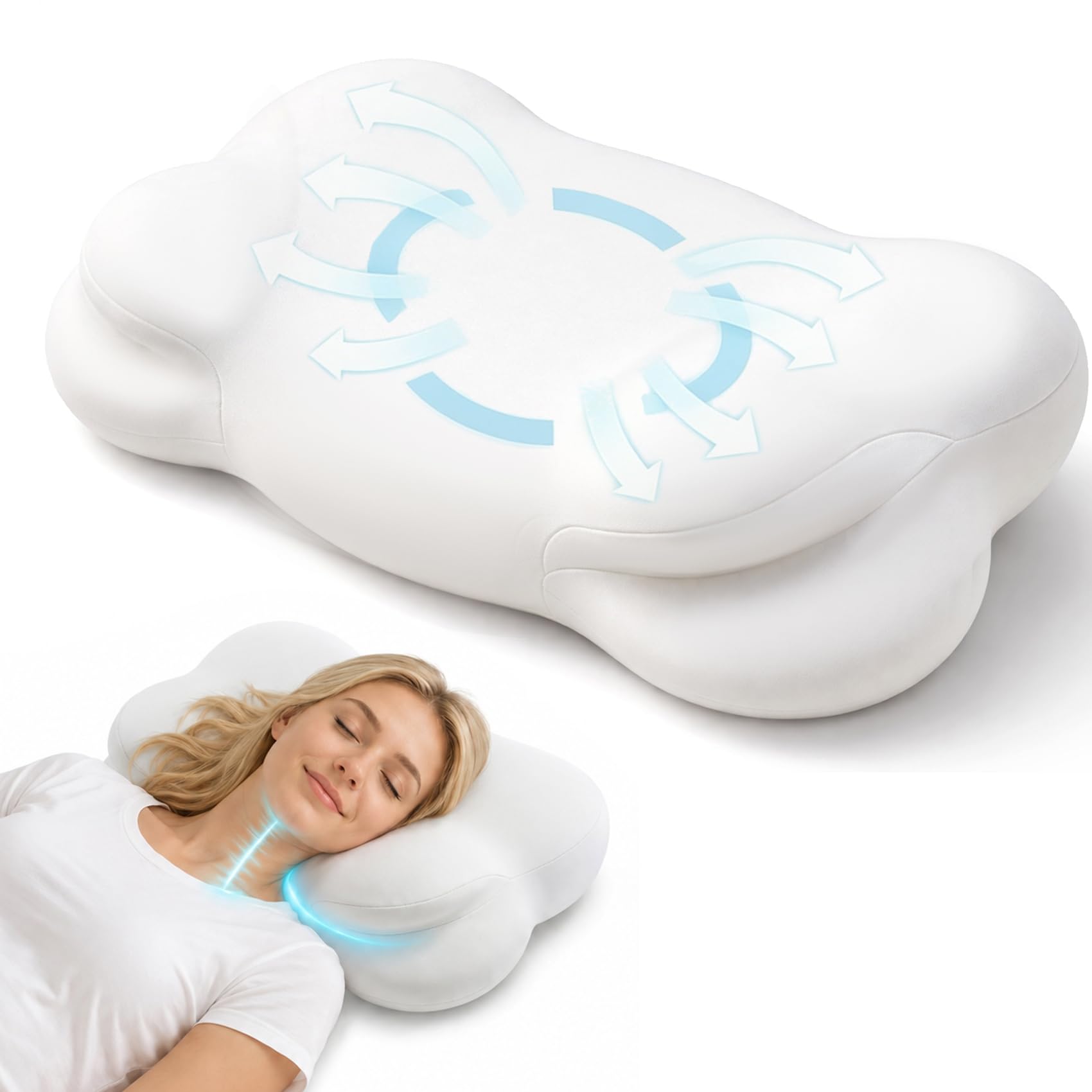 Ergonomiczna Poduszka Szyjna z Pianki Memory Foam do Spania na Boku i Plecach z Oddychającą, Zdejmowaną Poszewką, 60×37×7/10 cm