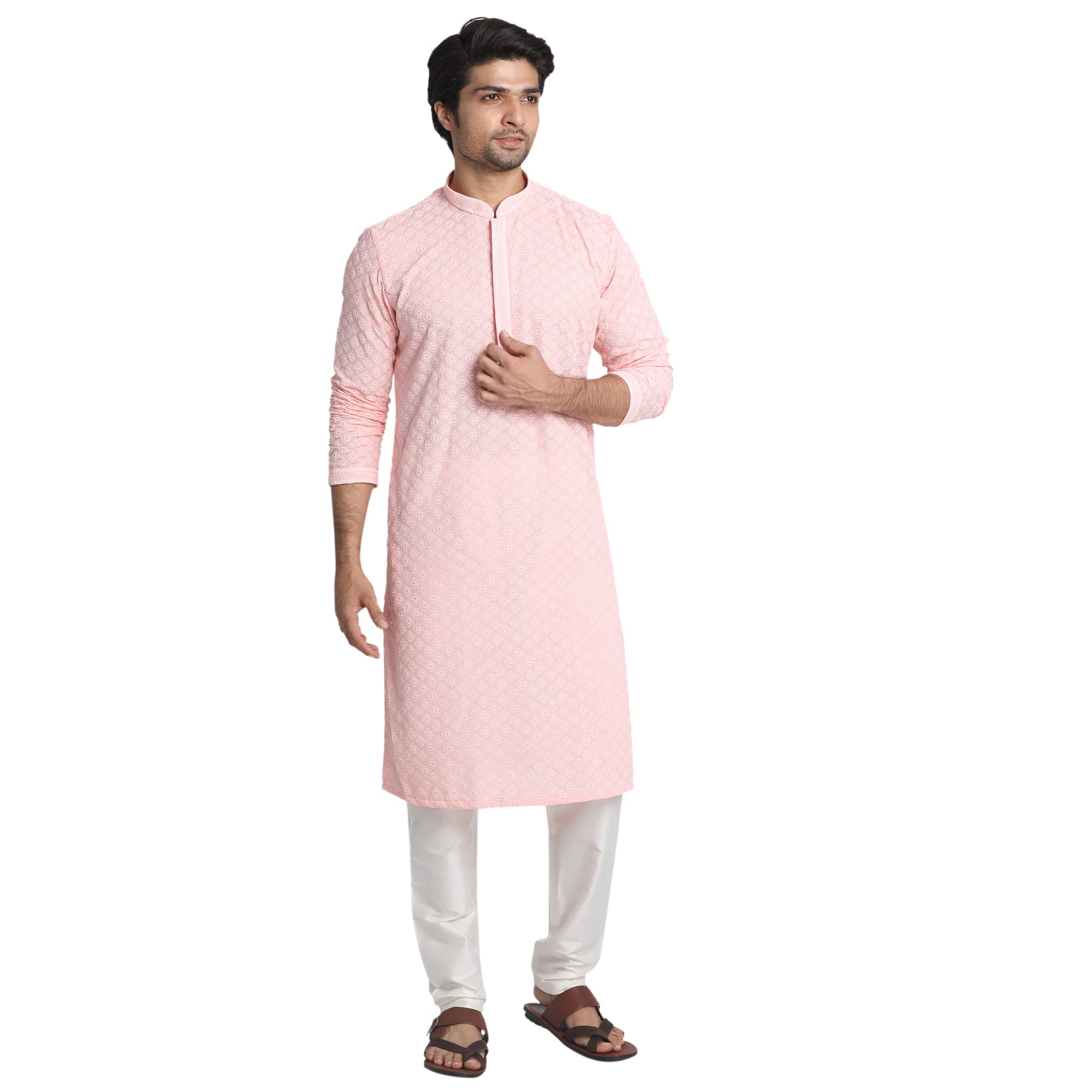 manyavar Men's Chikankari Kurta Set (2pcs)-picture-22