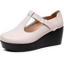 EnllerviiD Women Wedge Heel Mary Janes with Adjustable T-Strap Platform Mid-Heel Daily Business Office Formal Shoes